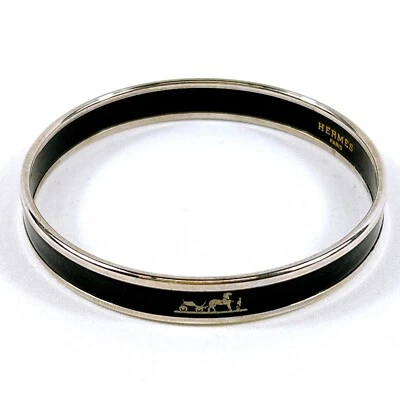 Brazalete Brazalete Esmalte HERMES Negro Plata Borde Carro de Caballos JAPÓN B1659 Foto 1 de 4