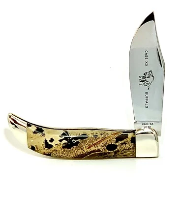 CUCHILLO BROCHE BÚFALO XX P172 ESTUCHE AÑOS 70 DE COLECCIÓN IMAGEN PERSONALIZADA MANGOS DE PIEDRA JASPE! Foto 1 de 4