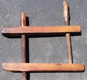 Huge Antique 20" X 17 1/4" Wooden Woodworking Clamp, Mixed Woods - Picture 1 of 3