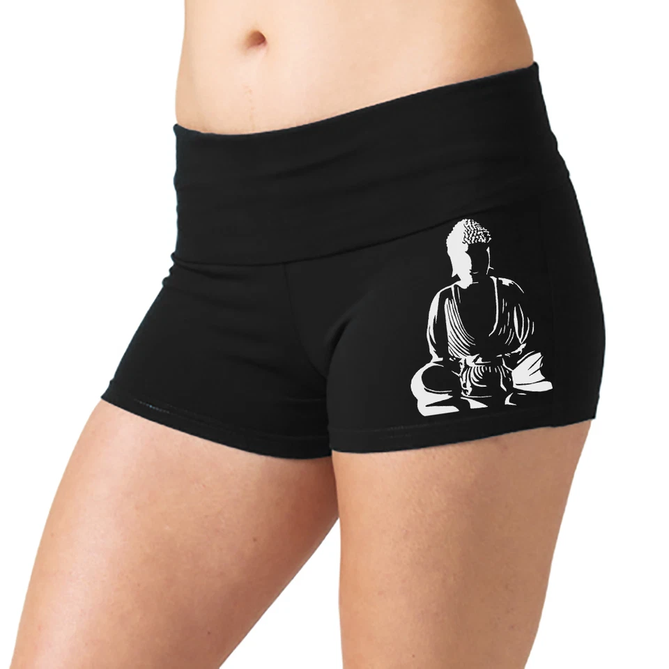 Junior's Buddha Yoga Shorts Black Booty Dance Gym Workout  Leggings Gautama V291 - Image 1 of 1