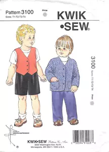 Uncut Kwik Sew Sewing Pattern # 3100 Toddlers Pants Shorts Vest Size T1-T2-T3-T4 - Picture 1 of 3