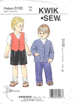 Uncut Kwik Sew Sewing Pattern # 3100 Toddlers Pants Shorts Vest Size T1-T2-T3-T4 - Image 1 of 3