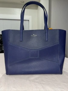 KATE SPADE Navy Blue Bridge Street Bow Bag Leather Tote Fancisca RN0102760 - Picture 1 of 19
