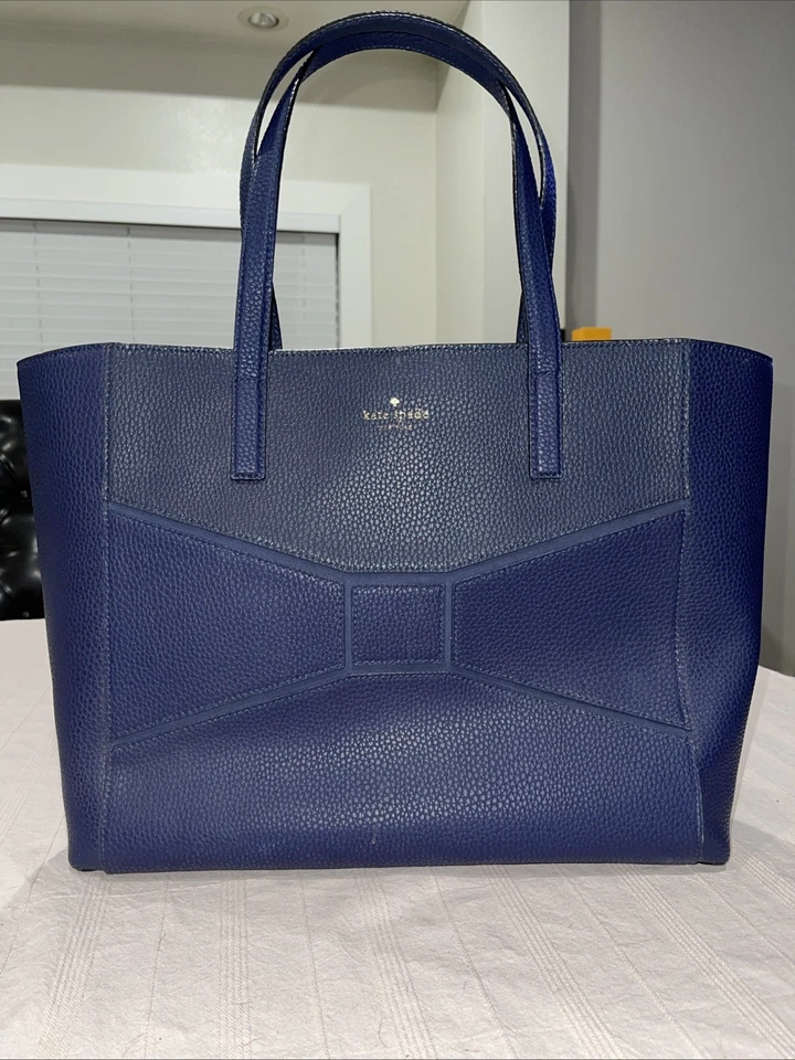 KATE SPADE Navy Blue Bridge Street Bow Bag Leather Tote Fancisca RN0102760 - Image 1 of 4
