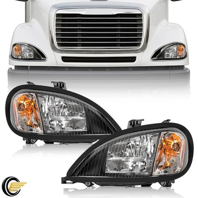 For Freightliner Columbia 2014-2017 Black Headlights Headlamps W/Bulb Left+Right - Image 1 of 4