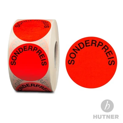HUTNER Aktionsetiketten 50mm ablösbar Sonderpreis Aufkleber Rolle Etiketten rund l-rot