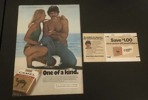Vintage 1978 Camel Cigarettes Ad w/ Coupon - Sexy Couple at Beach - Magazine Ad - Imagen 1 de 2