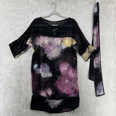 Vestido Diane von Furstenberg Mujer 2 Seda Gasa Negro Fuegos Artificiales Transparente Cuello Barco Foto 1 de 4