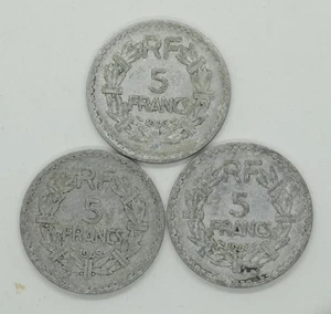 1945 5 Francs Collectable Coins, 3 Coins Aluminium WWII - Picture 1 of 2