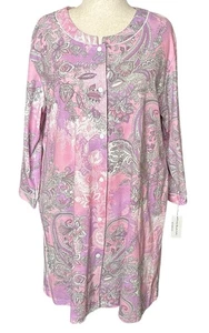 Miss Elaine Plus Robe 2X Paisley Interlock Cotton Blend 3/4 Sleeve w Snaps NWT - Picture 1 of 5