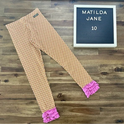 NEW Matilda Jane Make Believe Pretend Today Leggings 10 Orange Floral Pink Knit - Image 1 of 4