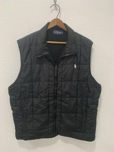 VTG USA Polo Ralph Lauren Lined Puffer Vest Mens XL Black Full Zip White Pony - Picture 1 of 10
