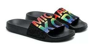 Michael Kors Gilmore Rainbow🌈Pride Pool-Pantoletten Damen-Sandalen Größe 7 - Bild 1 von 6