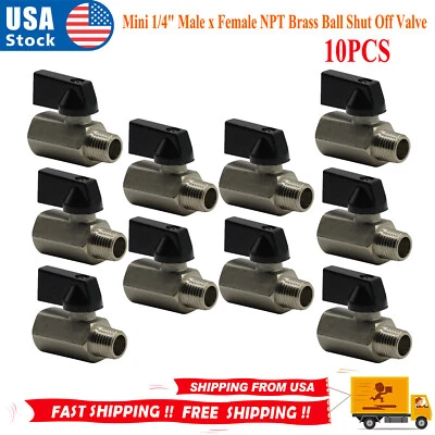 10 pk Mini 1/4" Male x Female NPT Brass Ball Shut Off Valve Water Air Fluid WOG - Image 1 of 4