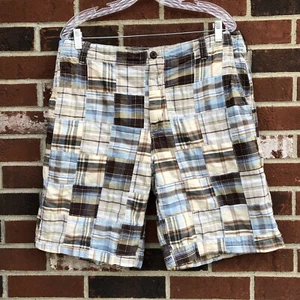 Mens Arrow  Madras Shorts Patchwork Cotton  Blue/Tan Sz 36W 10" Vintage - Picture 1 of 4