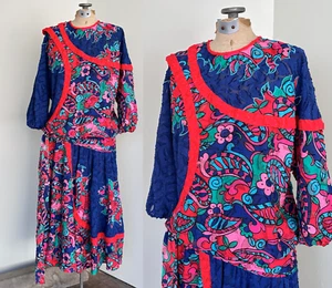 Diane Freis Floral Drop Waist Dress Size Medium Vintage 80s Sash Maxi Dress - Picture 1 of 10