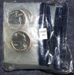 48 coins 1988 (41P+7D) Washington Quarter Mint Cello BU Roll lot - Picture 1 of 1