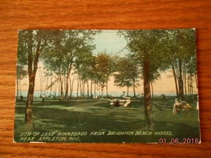 Cartolina Appleton Wisconsin vista del lago Winnebage da Brighton Beach Hotel - Foto 1 di 2