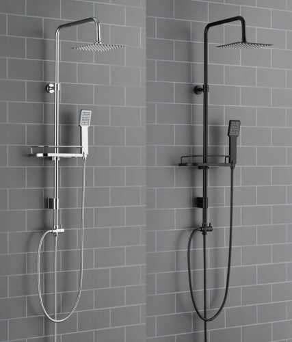 Shower Kit Twin Head 2 Mixer Shower Heads Rail Hose Riser Square Bathroom Set
