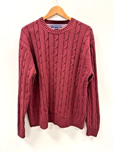 TOMMY HILFIGER Men's L Classic Cable Knit Sweater Burgundy - Picture 1 of 4