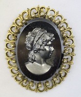 Antique Art Nouveau Black Onyx Cameo gold brooch pin pendant