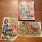 Jigsaw Puzzle Vintage 1940's or 1950's MB Wash Day /Deer Feeding Set of 2 w/ Box