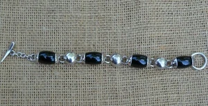 Vintage Sterling Silver and Black Onyx Mexican Bracelet Modern Mexico 46 grams - Picture 1 of 7