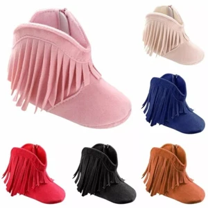 Infant Newborn Baby Soft Sole Boots Tassels Moccasins Crib Solid Shoes 0-18M - Picture 1 of 28