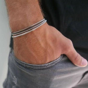 4Pcs Stainless Steel Cuban Chain Bracelets Men Silver Adjustable Jewelry - Picture 1 of 24