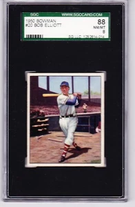 BOB ELLIOTT 1950 BOWMAN BASEBALL CARD #20 SGC CLASSIFICATO QUASI NUOVO/MT 8 BEN CENTRATO - Foto 1 di 2