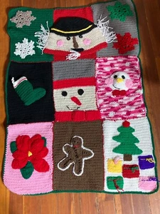 Christmas Crochet Handmade Patchwork Afghan Throw  Heirloom  Snowman Blanket - Picture 1 of 15