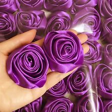 24pc Purple 2" Satin Ribbon Rose Flower DIY Wedding Bridal Bouquet 50mm