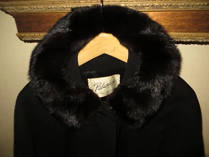 Joseph Palanker Son Women Black Mink Collar Wool Swing Duffle Coat Jacket Large - Picture 1 of 11