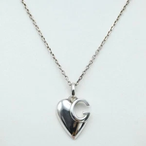 Gucci Heart shape G logo pendant necklace sterling silver 925 No Box Used - Picture 1 of 7