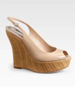 Gucci Sophia Nude Patent Leather Espadrille Wedge Sandals. Sz 40.5 (9.5-10) NIB! - Picture 1 of 12