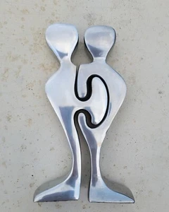 VINTAGE UNIQUE 'LOVERS' SOLID STAINLESS STEEL TAPERED CANDLE HOLDERS - Picture 1 of 11