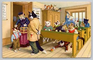 1950s Mainzer Eugen Hartung - The Bad Student -Cats Chrome (#4760) UNP Postcard - Picture 1 of 4