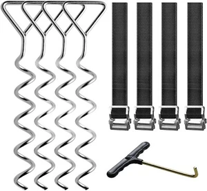 Trampoline Anchor Kit Tie Down System with Spiral Ground Anchor Stakes - Picture 1 of 6