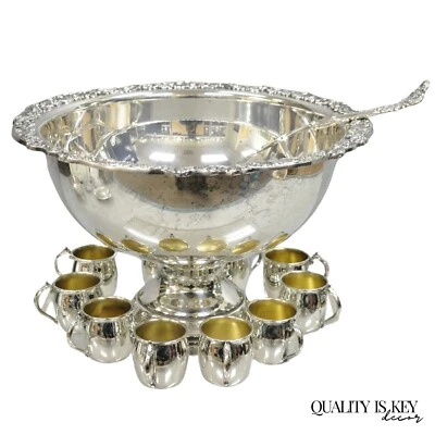 Vintage FB Rogers placcato argento stile vittoriano punzone ciotola set con 10 tazze - Immagine 1 di 4