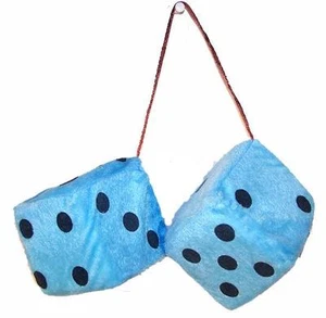 BUY 1 GET ONE FREE LARGE pair BLUE FUZZY PLUSH 3 INCH DICE rearview car mirror - Picture 1 of 1