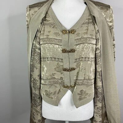 Vintage Maren Womens Jacket Size 8P Vest Gold Metallic Floral Made in USA - Image 1 of 4