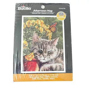 Bucilla Punto de Cruz Contado SIESTA TARDE GATO DURMIENDO FLORES MARIPOSA 5"X7" - Imagen 1 de 6