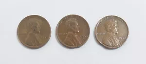 1935, 1940, and 1942 Lincoln Wheat Cent Clipped Planchet Error Lot - Picture 1 of 5