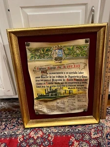 1963 US Spanish Navy Naval bases Madrid painted Armorial parchment certificate - Picture 1 of 5