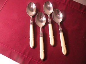 Set Of 4 Mikasa Flatware Silverware Plastic Teaspoons Pattern Mis38 Cream 6 1/4" - Picture 1 of 5
