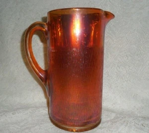 Vintage Jeannette Glass Co. Carnival Iridescent Marigold "Tree Bark" Pitcher - Picture 1 of 4