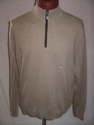 ROUNDTREE & YORKE Lt Brown Beig Cotton CASHMERE T-Neck 1/2 Zip Sweater - M - NWT - Image 1 of 3