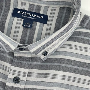 Mizzen + Main Hemd Herren L Button Down LS grau blau gestreift Performance Stretch - Bild 1 von 12