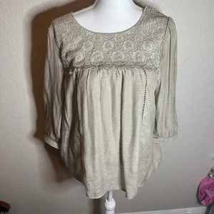 Figueroa & Blumen bestickt fließende 3/4 Ärmel Bluse Damen Small - Bild 1 von 6