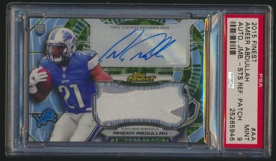 2015 Finest Autograph Jumbo Relic AA Ameer Abdullah Sts Refractor Patch PSA 9 RC - Image 1 of 2